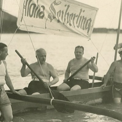 5.	F.A. Seiberling and J. Penfield Seiberling in Honolulu, Hawaii in early December 1931, during their national tour to meet with 5,000 Seiberling Rubber Co. tire dealers. They met Seiberling’s major tire distributor and Hawaiian Seiberling dealers, to whom F.A. Seiberling introduced the company’s newest tire, the “air-cooled super triple-tread.” F.A. also gave a speech to local dealers and to the Rotary Club of Honolulu during their sojourn. Source: Chapman Family.